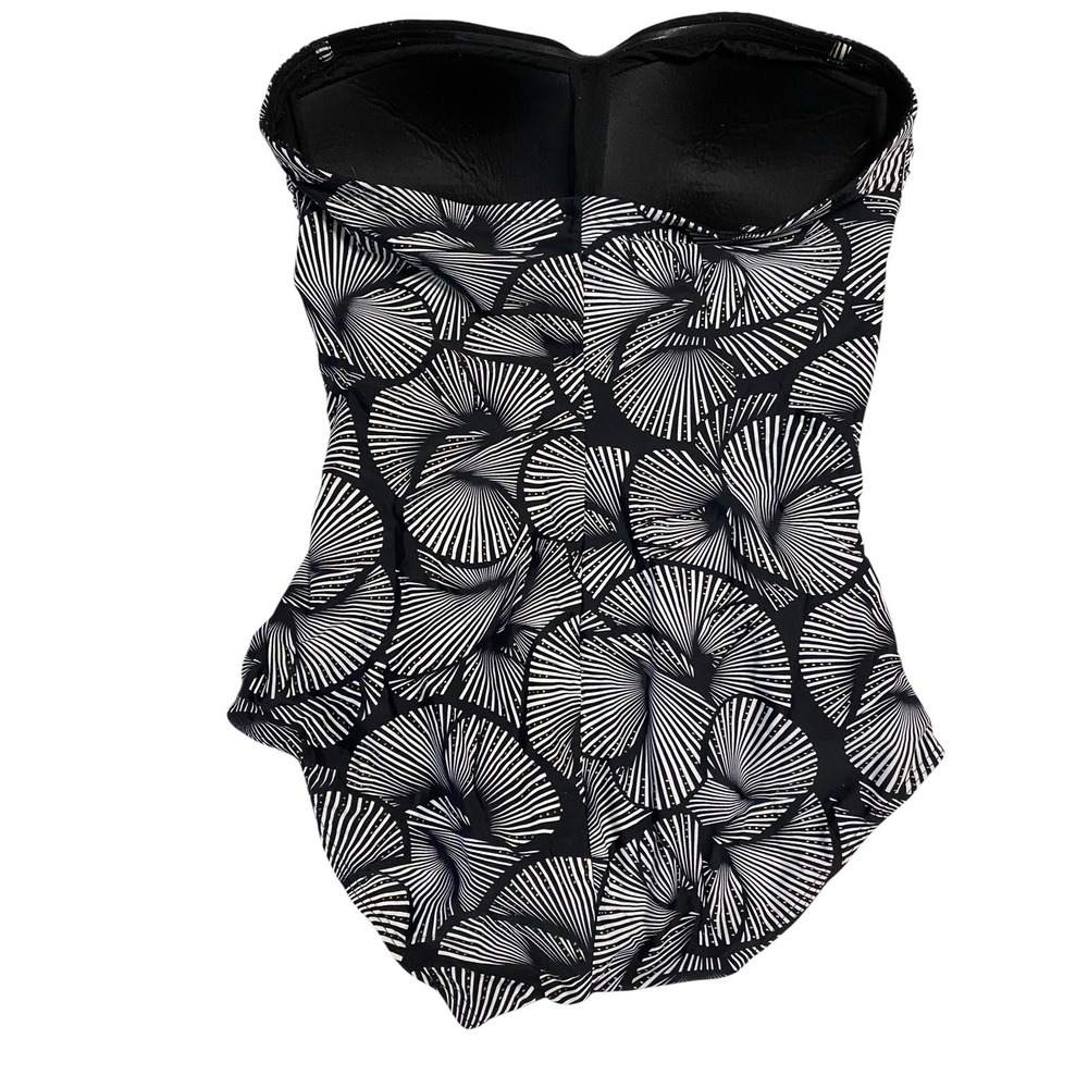 Byron Blue Strapless One Piece Swimsuit Womens Size 16 Black White  Ruched